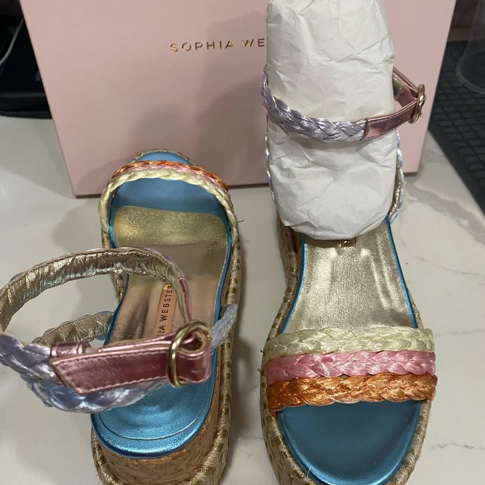 Sophia Webster Wedges Heels Ines Espadrille Metallic Cork Shoes 8 - Picture 3 of 12